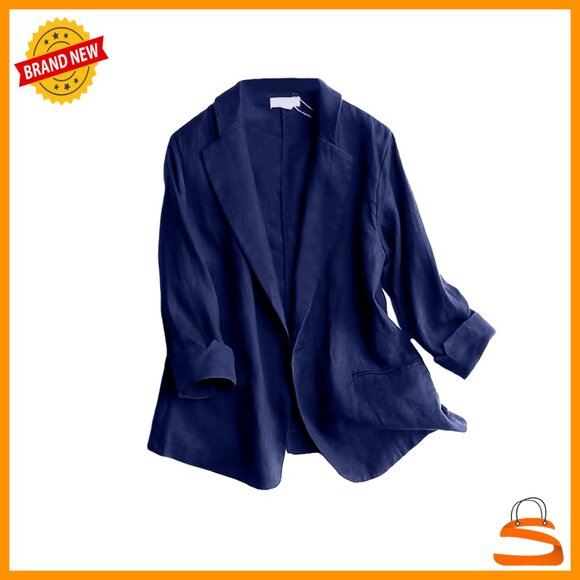 Linen Blazer 3/4 Sleeve Lightweight Chic Business Casual Spring Summer